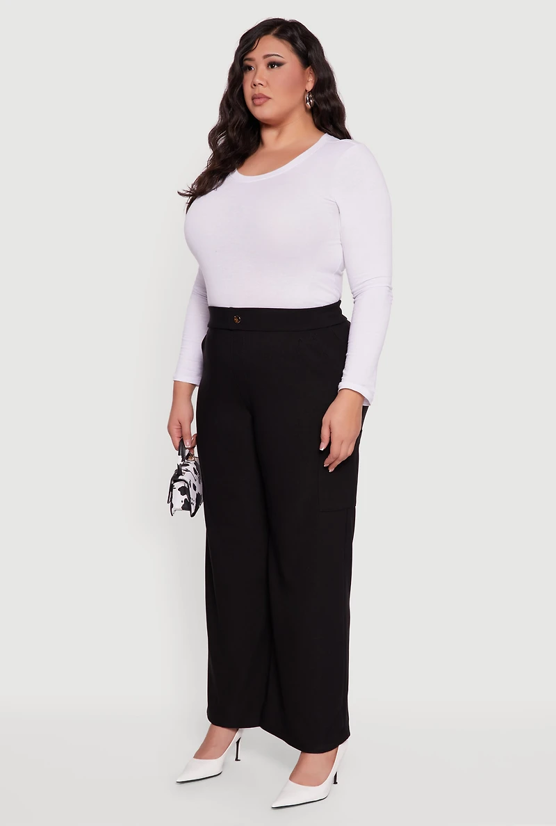 Plus High Waisted Wide Leg Dress Pants with Pockets