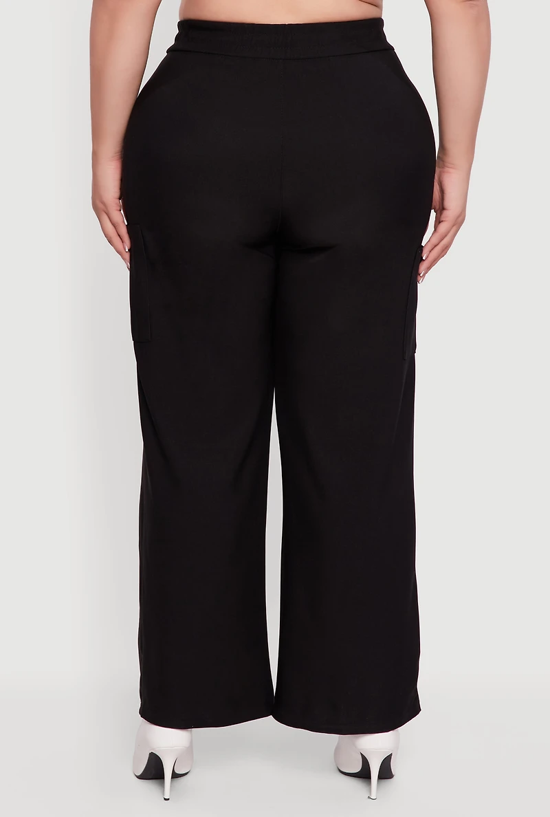 Plus High Waisted Wide Leg Dress Pants with Pockets