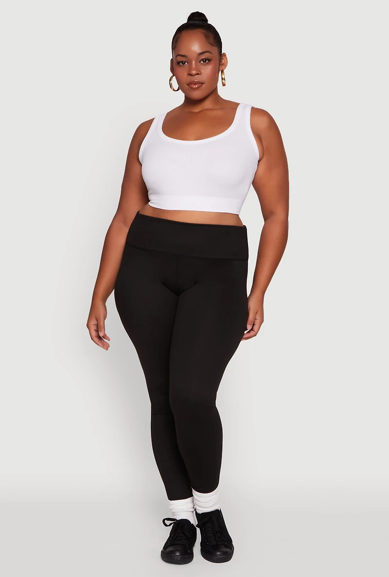 Womens Plus Size High Waisted Solid Stretch Active Leggings, Black, Size 2X