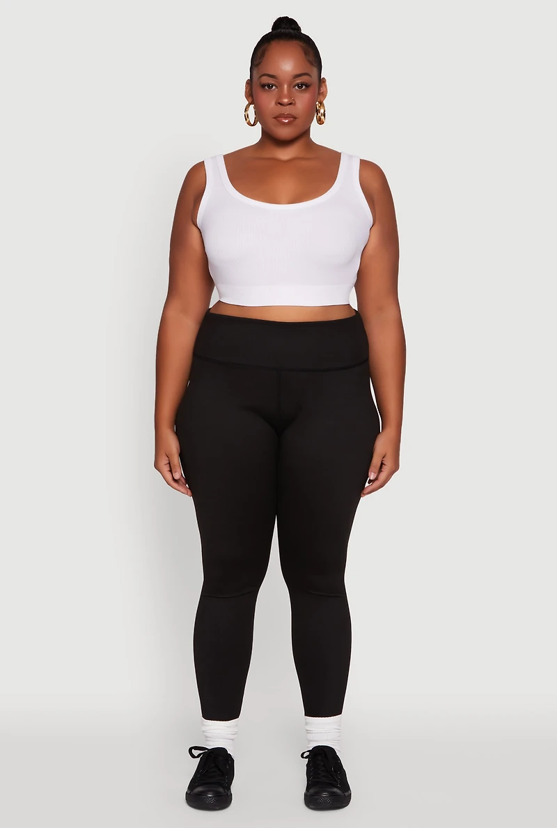 Womens Plus Size High Waisted Solid Stretch Active Leggings, Black, Size 2X