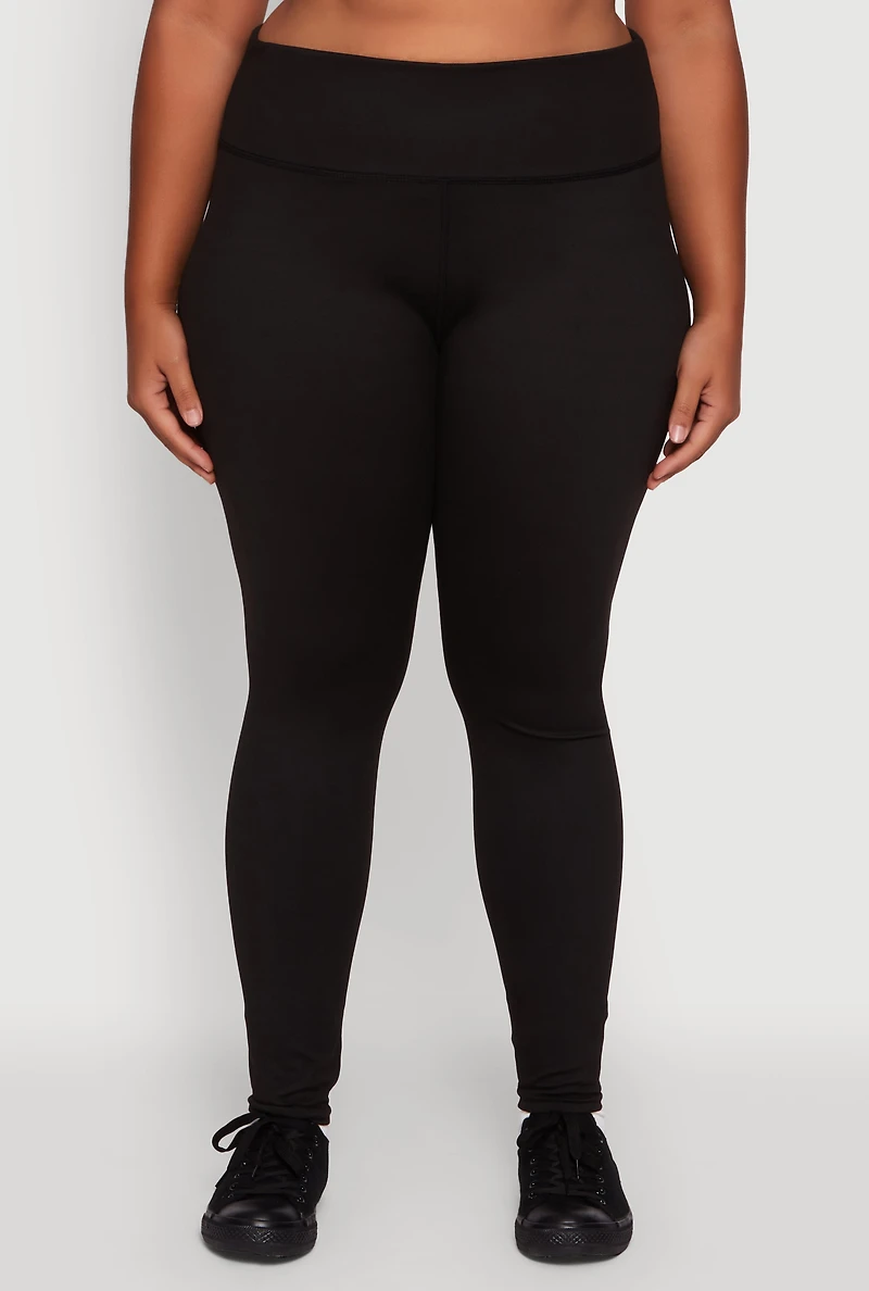 Womens Plus Size High Waisted Solid Stretch Active Leggings, Black, Size 2X