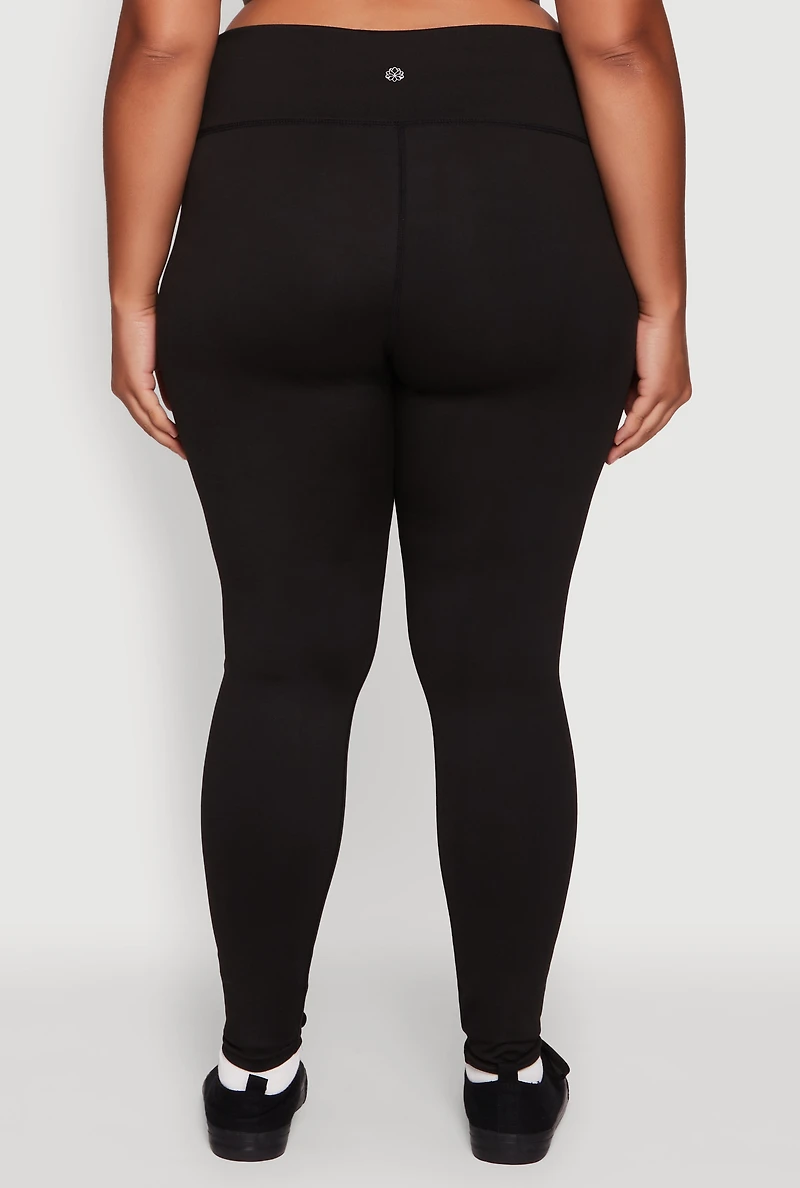 Womens Plus Size High Waisted Solid Stretch Active Leggings, Black, Size 2X