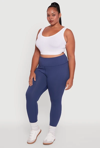 Womens Plus Size High Waisted Solid Stretch Active Leggings, Blue, Size 3X