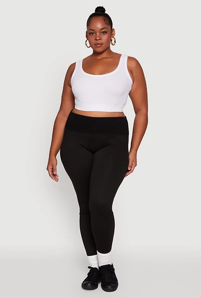 Womens Plus Size Ribbed Knit High Waistband Leggings, Black, Size 2X