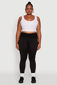 Womens Plus Size Ribbed Knit High Waistband Leggings, Black, Size 1X