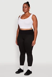 Womens Plus Size Ribbed Knit High Waistband Leggings, Black, Size 1X