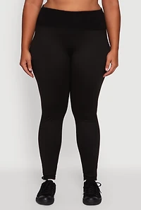 Womens Plus Size Ribbed Knit High Waistband Leggings, Black, Size 1X