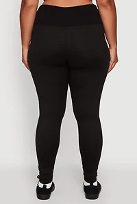 Womens Plus Size Ribbed Knit High Waistband Leggings, Black, Size 1X