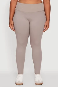 Womens Plus Ribbed Knit High Waistband Leggings, Grey,