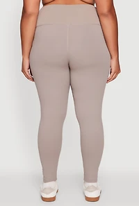 Womens Plus Ribbed Knit High Waistband Leggings, Grey,