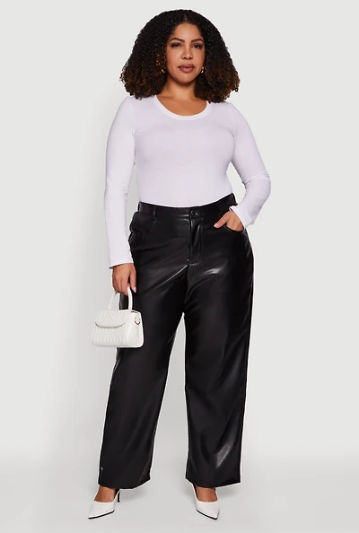 Plus Faux Leather Wide Leg Pants