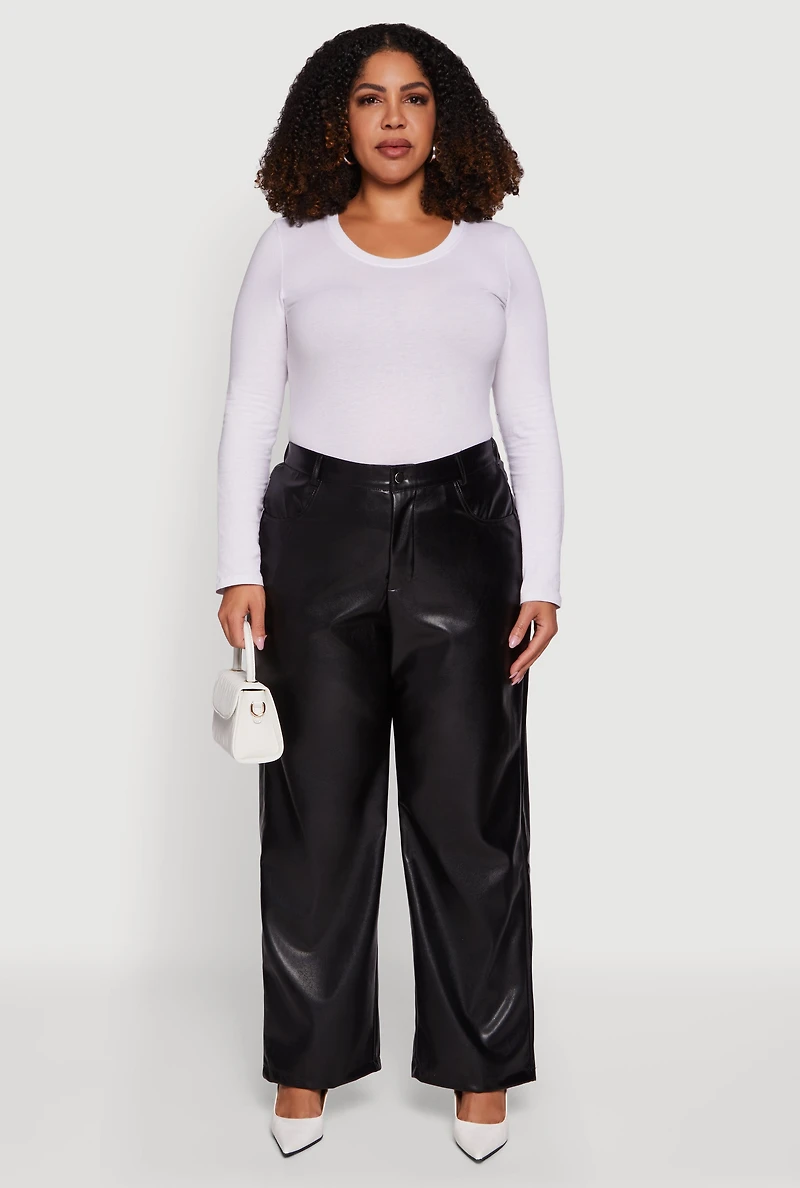 Plus Faux Leather Wide Leg Pants