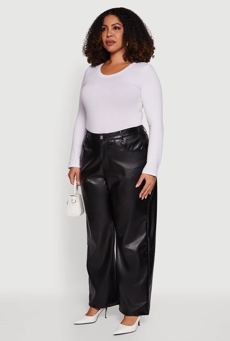 Plus Faux Leather Wide Leg Pants