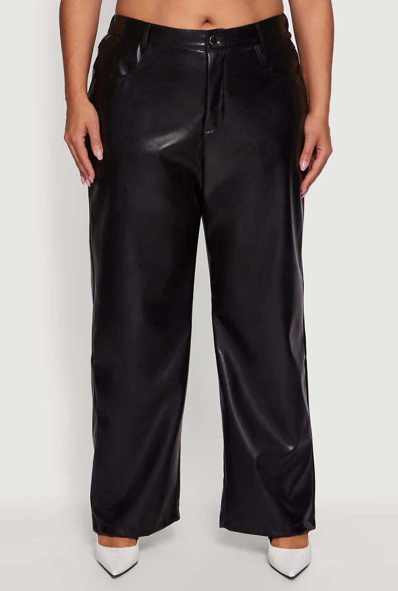 Plus Faux Leather Wide Leg Pants