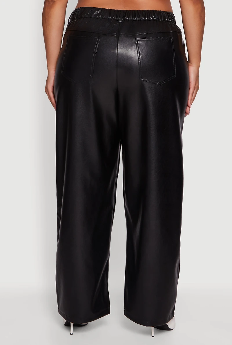 Plus Faux Leather Wide Leg Pants