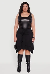 Plus Side Rouched Ruffle Trim Tiered Midi Skirt