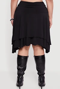Womens Plus Side Rouched Ruffle Trim Tiered Midi Skirt,