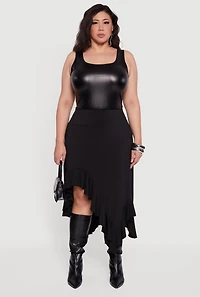 Womens Plus Size Asymmetrical Handkerchief Hem Skirt, Black, Size 3X