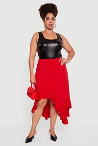 Womens Plus Size Asymmetrical Handkerchief Hem Skirt, Red, Size 3X