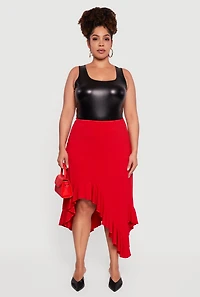 Womens Plus Size Asymmetrical Handkerchief Hem Skirt, Red, Size 3X