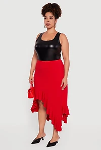 Womens Plus Size Asymmetrical Handkerchief Hem Skirt, Red, Size 3X