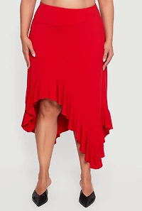 Womens Plus Size Asymmetrical Handkerchief Hem Skirt, Red, Size 3X