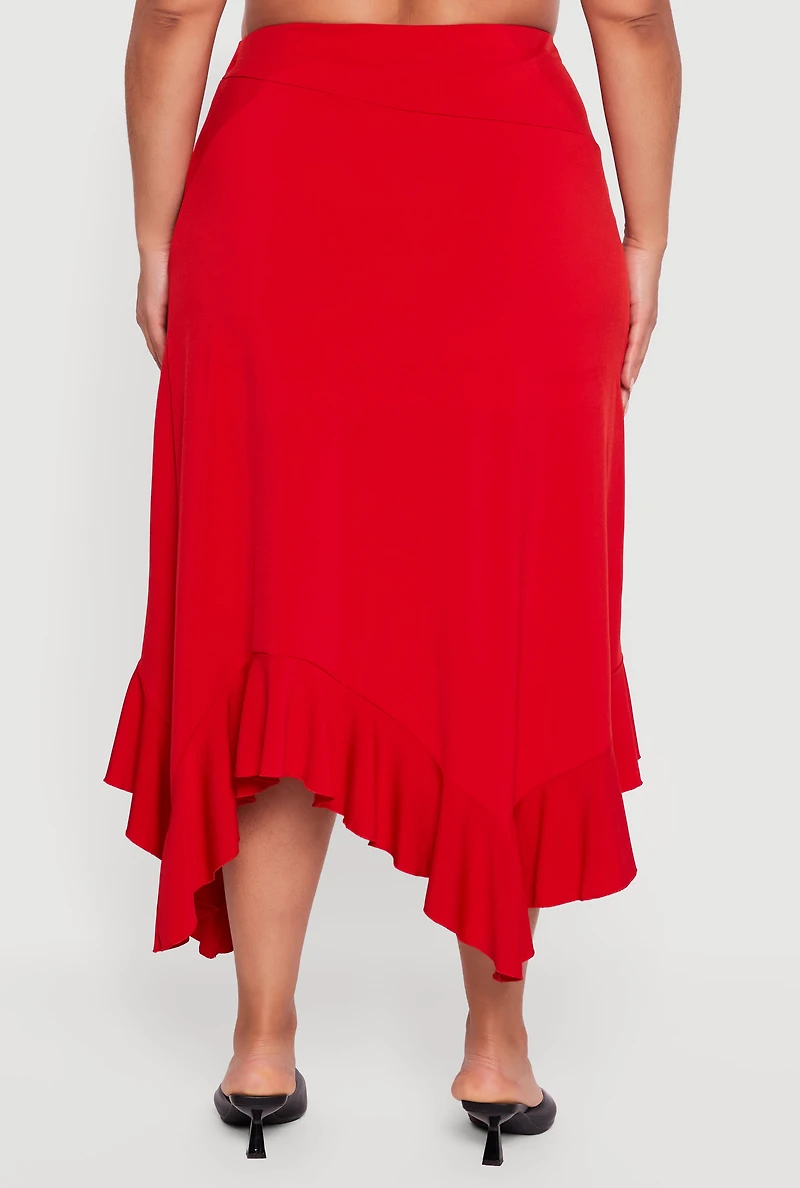 Womens Plus Size Asymmetrical Handkerchief Hem Skirt, Red, Size 3X