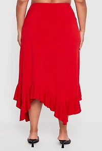 Womens Plus Size Asymmetrical Handkerchief Hem Skirt, Red, Size 3X