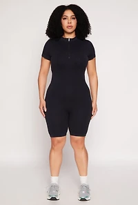 Plus Acid Wash Biker Romper