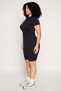 Plus Acid Wash Biker Romper