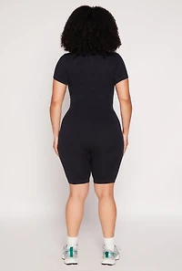 Plus Acid Wash Biker Romper