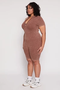 Womens Plus Acid Wash Biker Romper,