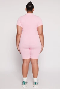 Womens Plus Size Acid Wash Biker Romper, Pink, Size 1X