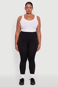 Womens Plus Fleece Lined Leggings with Textured Waistband, 1X-2X