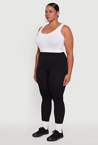 Womens Plus Size Fleece Lined Leggings with Textured Waistband, Black, Size 1X-2X