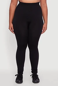 Womens Plus Fleece Lined Leggings with Textured Waistband, 1X-2X