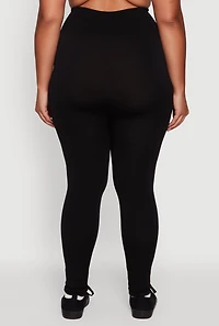 Womens Plus Size Fleece Lined Leggings with Textured Waistband, Black, Size 1X-2X