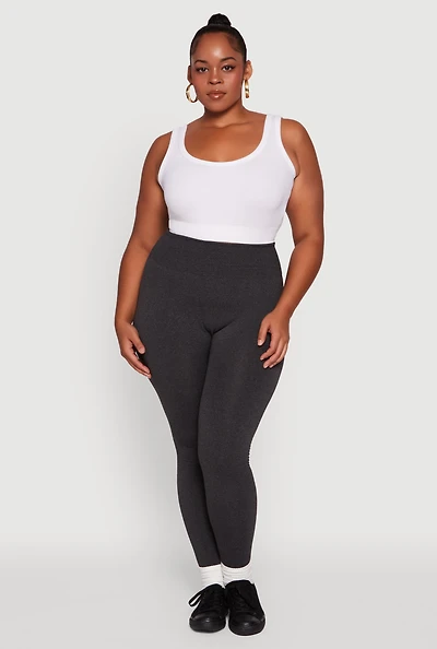 Womens Plus Fleece Lined Leggings with Textured Waistband,