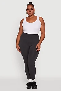 Plus Fleece Lined Leggings with Textured Waistband