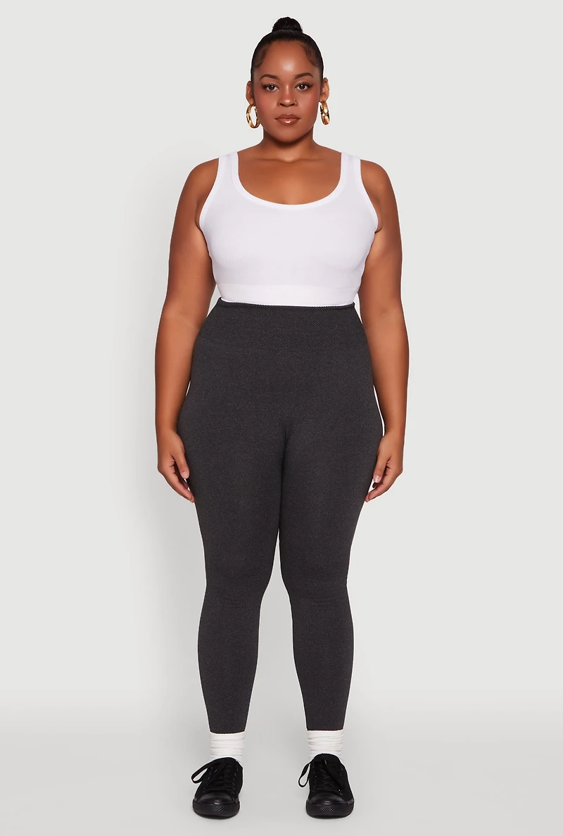 Plus Fleece Lined Leggings with Textured Waistband