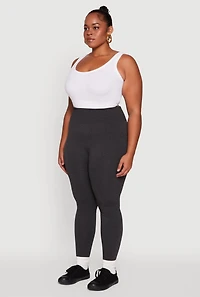 Plus Fleece Lined Leggings with Textured Waistband