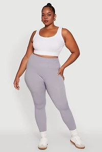 Womens Plus Fleece Lined Leggings with Textured Waistband, 1X-2X