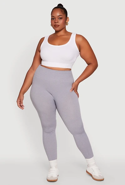 Womens Plus Fleece Lined Leggings with Textured Waistband,