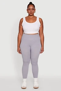 Womens Plus Fleece Lined Leggings with Textured Waistband, 1X-2X