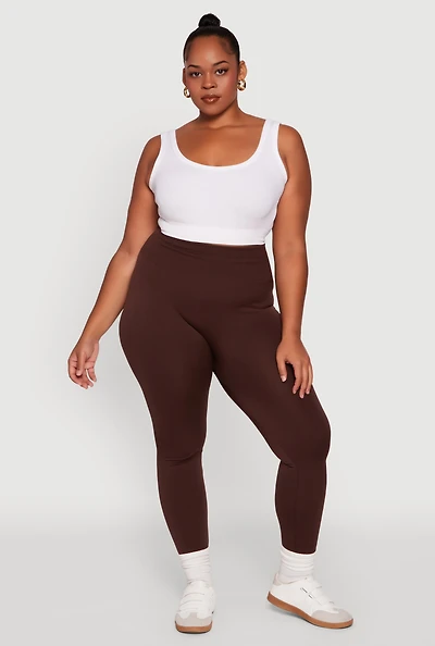 Womens Plus Fleece Lined Leggings with Textured Waistband,
