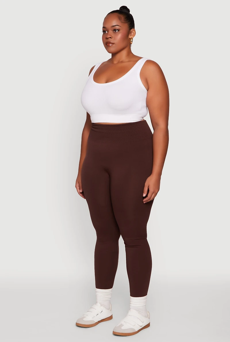 Plus Fleece Lined Leggings with Textured Waistband