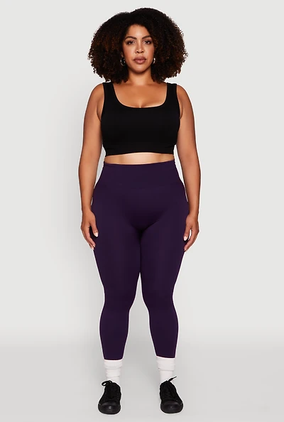 Womens Plus Fleece Lined Leggings with Textured Waistband,