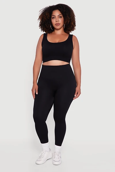 Womens Plus Size Twill High Waisted Leggings, Black, Size 2X-3X