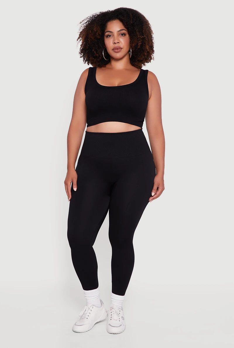 Womens Plus Size Twill High Waisted Leggings, Black, Size 1X-2X