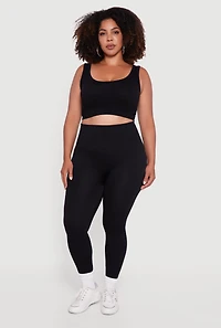 Womens Plus Size Twill High Waisted Leggings, Black, Size 1X-2X